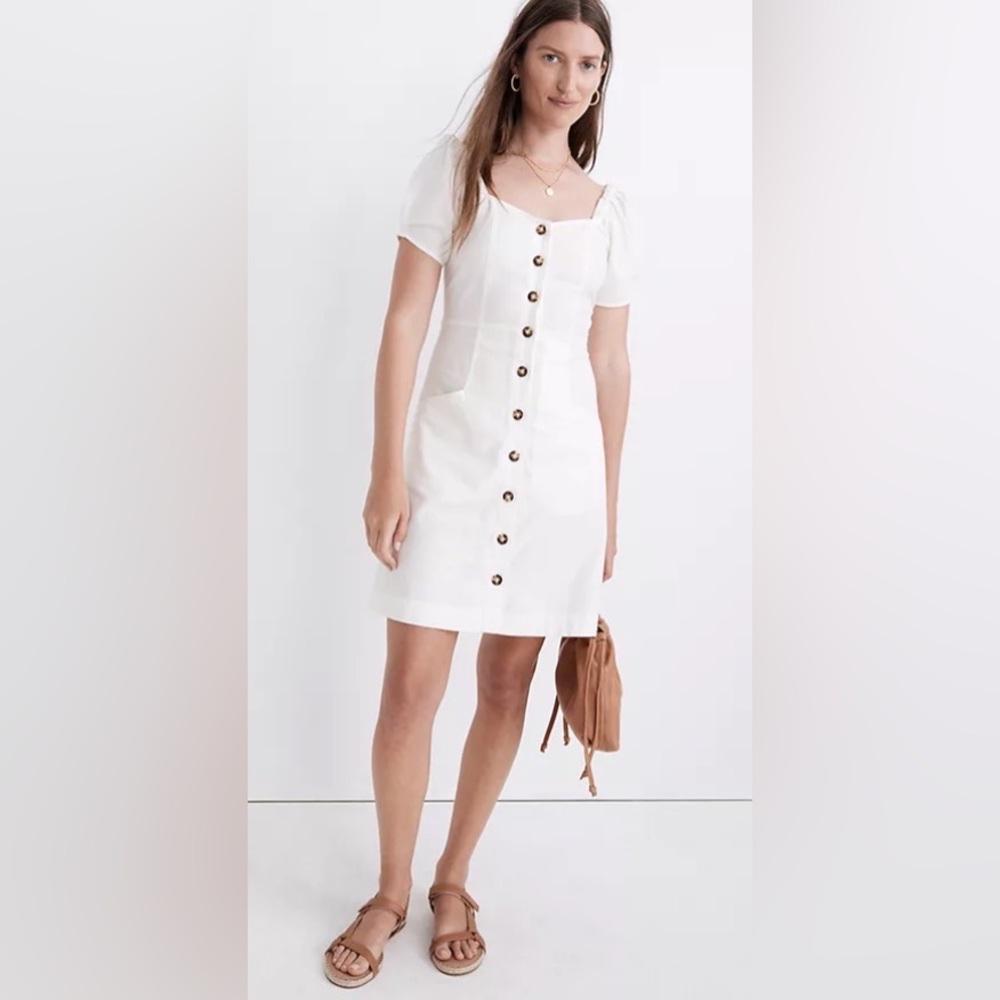 Madewell Linen cotton puff sleeve mini dress size 6